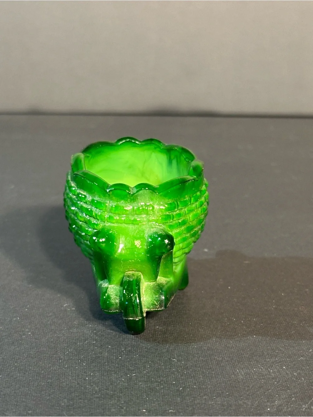 Vintage Joe St. Clair Glass Dark Green Wheelbarrow Toothpick Holder Salt Dips